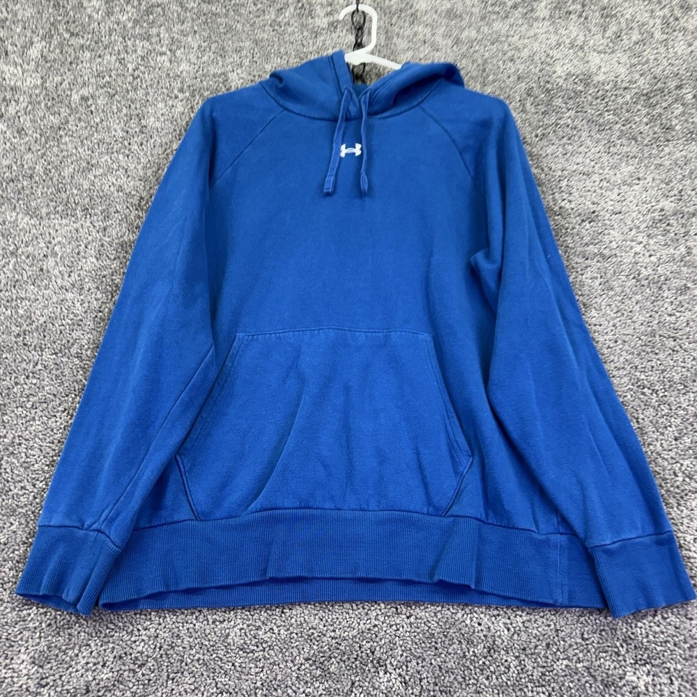 Under Armour Hoodie Womens Large Blue Fleece Pullover Small Logo Kangaroo Pocket